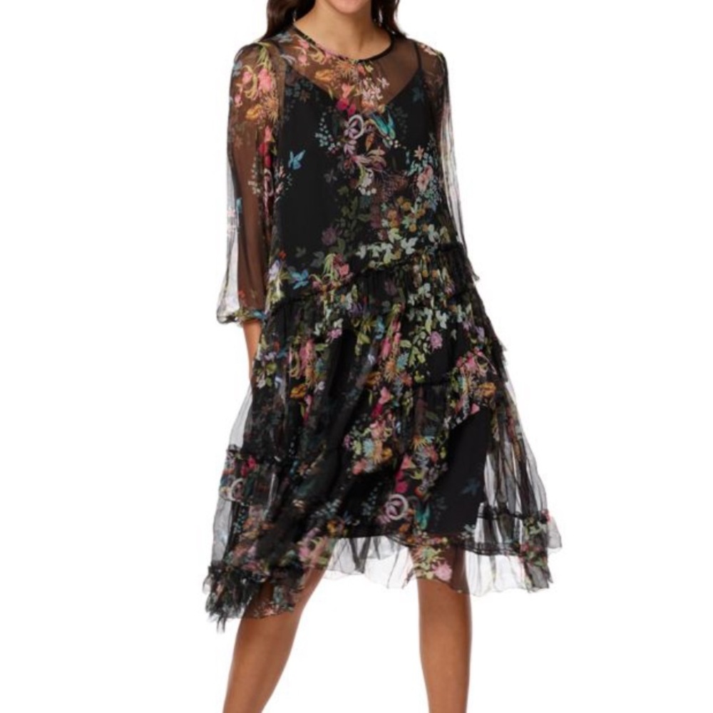 Stellah Black Floral Print Chiffon Dress